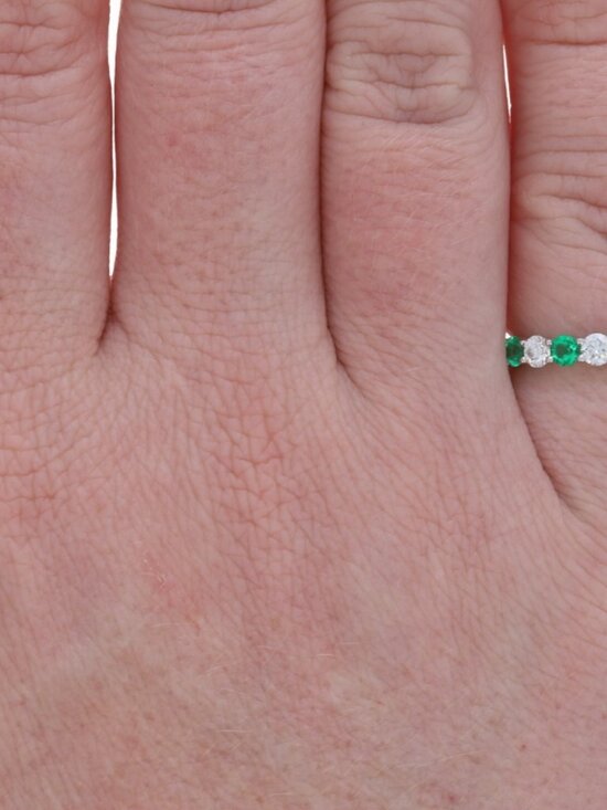 Emerald Cut & Round Cut Diamond Band Ring 18K White Gold  White Gold Emerald Diamond Band - 18k Round .78ctw Ring